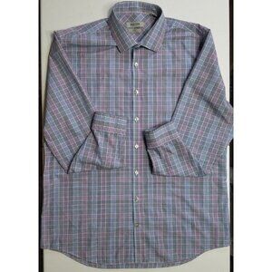 Kenneth Cole Reaction Long Sleeve Button Up Purple/Blue Check Shirt Men's 17